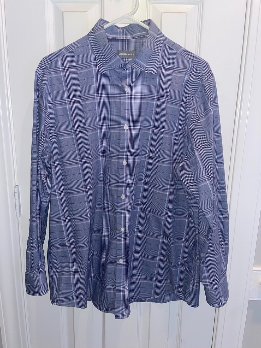 Michael Kors Men’s Navy and blue Plaid Button-Down Shirt